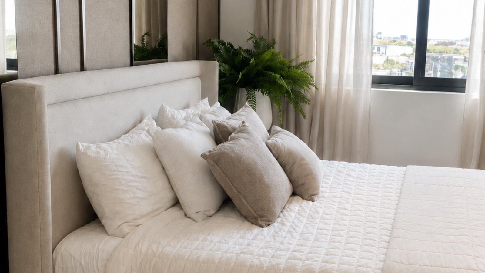 Cabecera tapizada beige